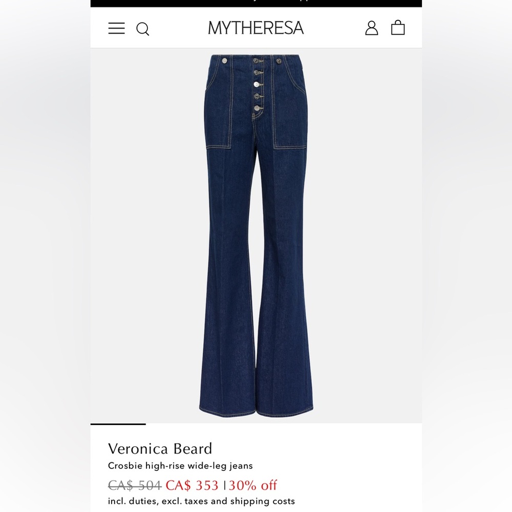 Veronica Beard Dark Blue High-Rise Wide-Leg Jeans